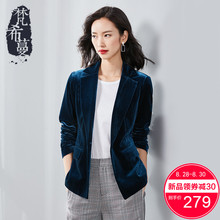 梵希蔓金丝绒西服女时尚2018秋季新款长袖一粒扣显瘦西装外套短款图片