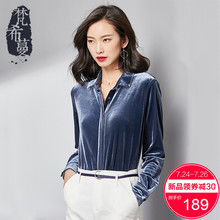 梵希蔓2018秋装新款女衬衫长袖丝绒复古时尚休闲宽松显瘦翻领上衣图片