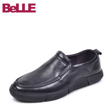 男无鞋 百丽男鞋 带真皮黑色男单鞋 牛皮软皮软底商务休闲皮鞋 belle