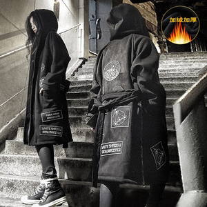 秋冬中长款暗黑系过膝风衣男