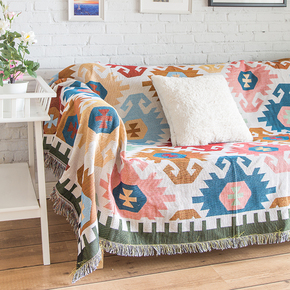 清新北欧菱形几何双面多功能沙发盖毯巾波西米亚棉线毛毯搭毯地毯