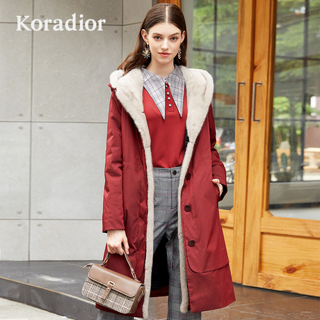 Koradior/珂莱蒂尔品牌女装2018冬装新款皮草外套中长款派克服女商品大图