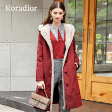 Koradior/珂莱蒂尔品牌女装2018冬装新款皮草外套中长款派克服女图片