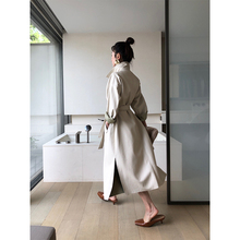 NHs 赫本风撞色pu皮衣中长款女2019秋季新款收腰宽松风衣皮外套