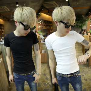 2018秋季新款发型师男士短袖t恤打底衫修身显瘦半袖夏季男装衣服Q