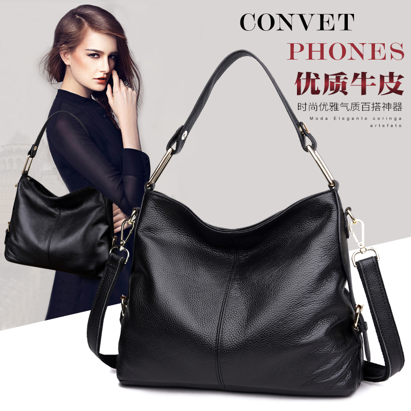 Spring/Summer 2018 New Fashion Headlayer Cowhide Leather Handheld One Shoulder Crossbody Bag Casual Soft Leather Women's Bag Big Bag