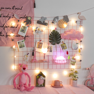 铁艺网格照片墙装饰麻绳夹子免打孔置物架少女心房间布置ins卧室