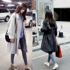 风衣女中长款学生韩版学院宽松百搭抽绳收腰春秋外套2019春季潮