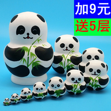 纯手工创意儿童玩具礼品摆件风干椴木熊猫029 俄罗斯套娃10层正品