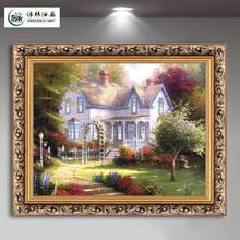 绿牌客厅装饰画美式风景油画欧式挂画壁画三联画托马斯沙发背景墙