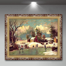 风景欧式装 饰画客厅壁画墙上挂画沙发背景山水油画简欧三联画雪景