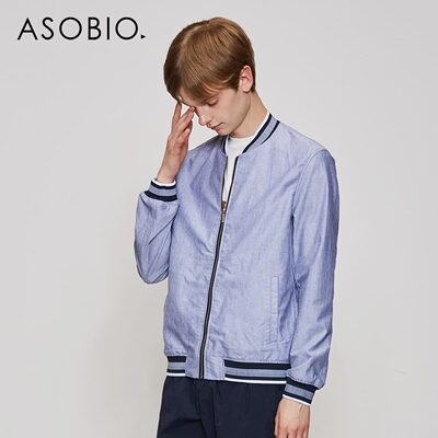 asobio男装 棒球领夹克男早秋潮休闲罗纹撞色全棉长袖2018新款