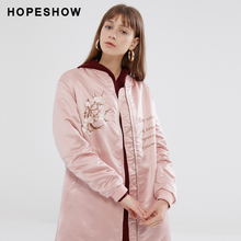 红袖女装春季新款宽松韩版字母刺绣中长款棒球服外套上衣棉服女图片