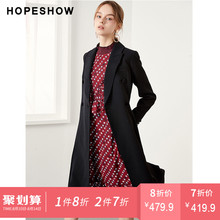 红袖女装2018秋装新款韩版黑色双排扣中长款翻领风衣外套上衣女图片
