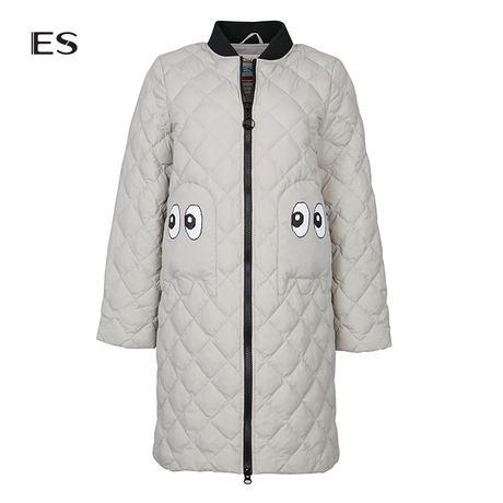 艾格ES2018冬季新款女立领拉链印花长袖中长款羽绒服8E033502561商品大图