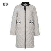 艾格ES2018冬季新款女立领拉链印花长袖中长款羽绒服8E033502561图片