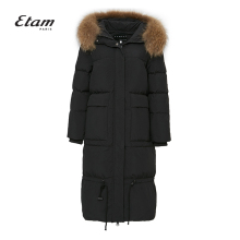 艾格Etam2018冬季新款女罗纹袖口连帽中长款羽绒服8E203501195图片