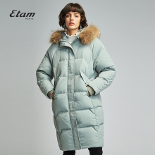 艾格Etam2018冬季新款女毛领连帽中长款羽绒服8E0135066图片