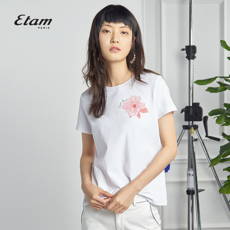 艾格Etam女时尚短款圆领印花短袖T恤8E0128097商品大图