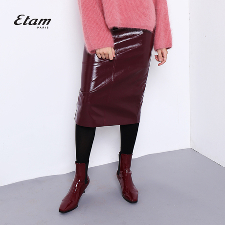 艾格Etam时尚潮流个性纯色皮质包臀中长款半身裙女8A011903809商品大图