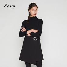 艾格Etam2018新款纯色半高领拼接短款长袖连衣裙8E012203295图片