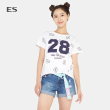 艾格ES休闲时尚字母印花透气短袖T恤女17032825086图片