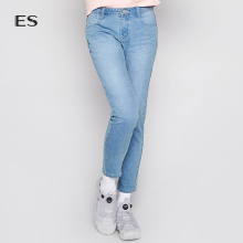 艾格ES时尚简约磨白修身牛仔长裤女8E032303447图片
