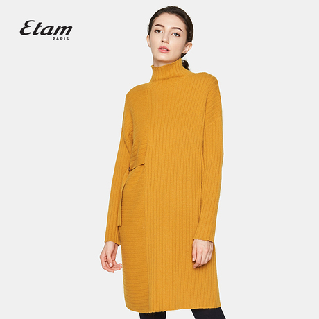艾格Etam 休闲 纯色时尚高领针织连衣裙8A0122051商品大图