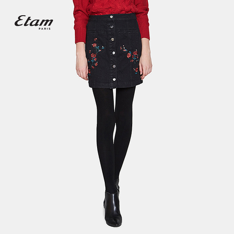 艾格Etam 时尚简约刺 绣牛仔裙女8A011902595商品大图