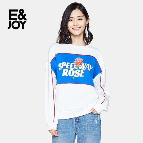 艾格E＆joy撞色字母印花圆领时尚长袖套头卫衣女8A082815486商品大图