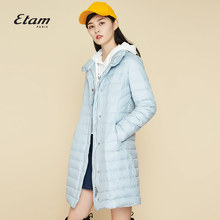 艾格Etam冬季简约经典压线轻薄保暖中长款羽绒服女170135044图片