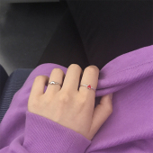 为晚 s925纯银红色小爱心形戒指女开口韩国简约创意清新少女可爱