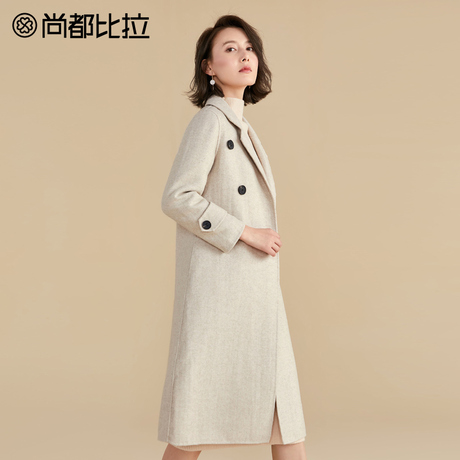 【99预售到手价799元】西装领双排扣纯色含羊毛过膝长款毛呢外套商品大图