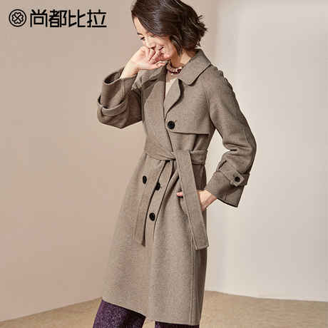 【8折价799元】尚都比拉复古双排扣本布腰带纯色双面绒羊毛呢外套商品大图