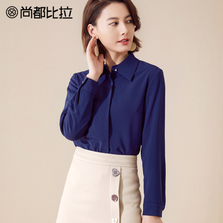 【8折价214元】尚都比拉气质单排扣简约纯色上衣女时尚OL加绒衬衫商品大图