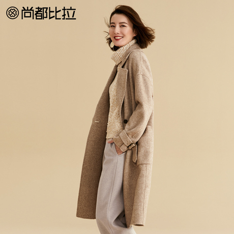 【8折价719元】100%羊毛 尚都比拉复古人字纹双面呢大衣毛呢外套商品大图