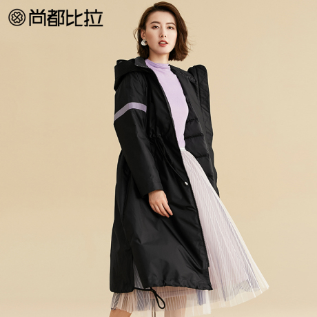 【8折价558元】尚都比拉抽绳收腰显瘦撞色织带连帽白鸭绒羽绒服女商品大图