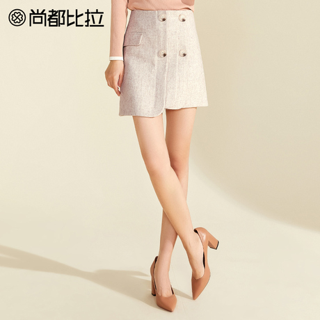 【8折价190元】尚都比拉2018冬新款不规则短裙羊毛呢A字半身裙女商品大图