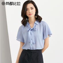 【惠】方领系带蝴蝶结雪纺衬衫荷叶袖短袖衬衣时尚轻熟女上衣夏图片