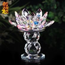 水晶莲花烛台摆件七彩玻璃蜡烛台陶瓷酥油灯座家用供佛财神爷佛具