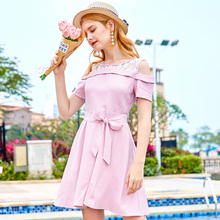 显瘦A字裙仙女连衣裙 蝴蝶结拼接修身 裙子女夏格子2018夏季新品