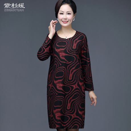 妈妈连衣裙加肥韩版裙子40-50岁长袖裙2018秋装新款中老年女装商品大图