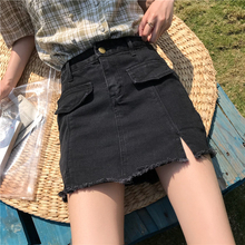韩版 高腰显瘦防走光A字半身裙女毛边小开叉牛仔短裙裤 新款 夏装