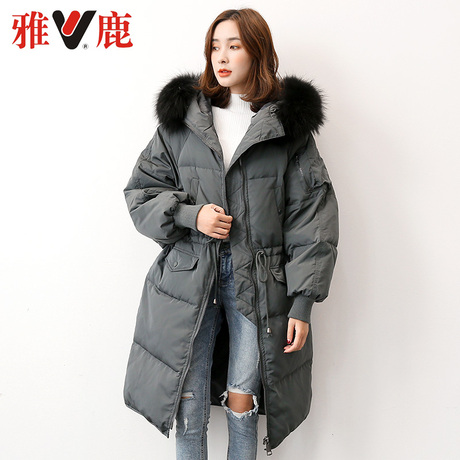 雅鹿2018冬装 时尚女大毛领长款羽绒服加厚 韩版宽松保暖白鹅绒衣商品大图