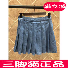 拉夏贝尔旗下7M牛仔裙2018夏新百褶裙半身裙A字短裙70011005图片