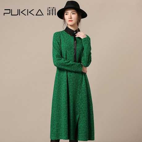 Pukka蒲牌羊毛棉针织长袖连衣裙女原创设计女装秋冬装女2018新款商品大图