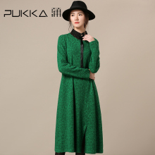 Pukka蒲牌羊毛棉针织长袖连衣裙女原创设计女装秋冬装女2018新款图片