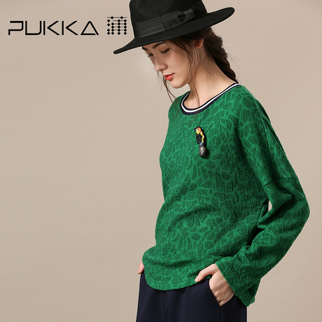 Pukka蒲牌羊毛棉肌理针织衫女原创设计大码女装秋冬装女2018新款商品大图