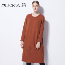 Pukka蒲牌镂空羊毛呢连衣裙女原创设计秋冬装女2018新款商场同款图片