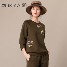 Pukka蒲牌棉质绣花卫衣外套女原创设计大码女装秋冬装女2018新款图片